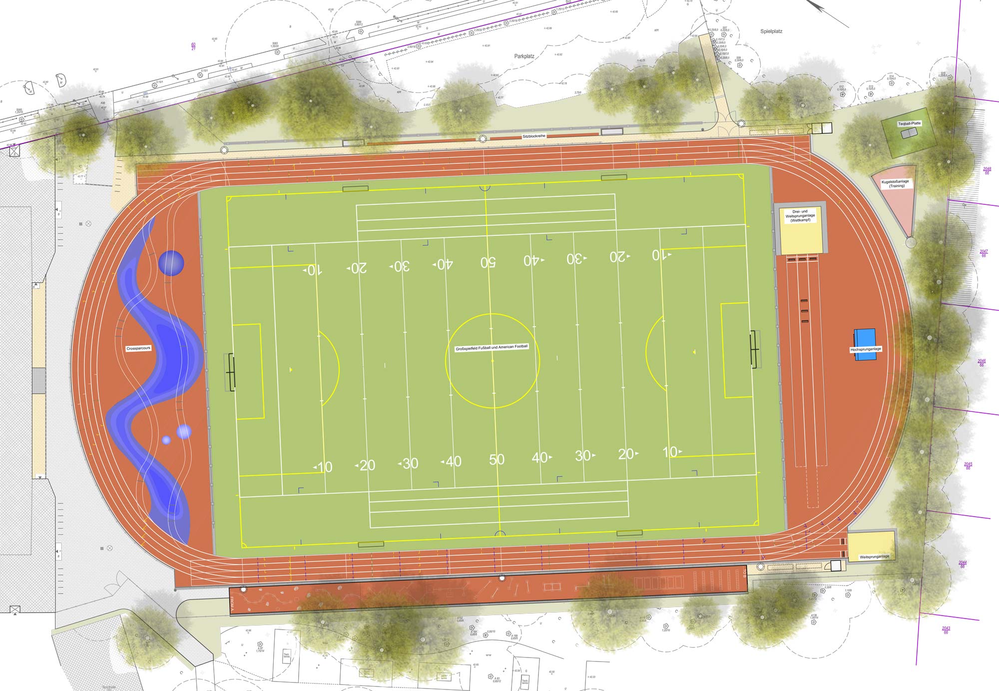Landschaftsarchitektur Büro Ahner plant Kunstrasen Sportplatz in Berlin Lageplan